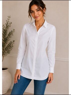 Soma Style Essentials Bright White No Iron‎ Button Front Tunic Shirt
